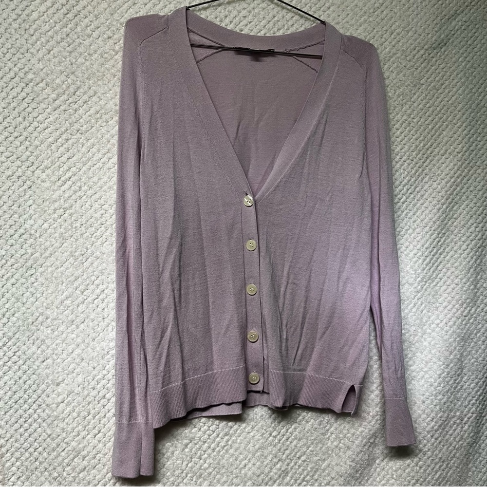 LOFT Womens Button-Up Cardigan Light Purple Office Attire Business Casual Medium